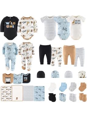 The Peanutshell Baby Layette Gift Set for Boys or Girls - Safari 3-6 Months